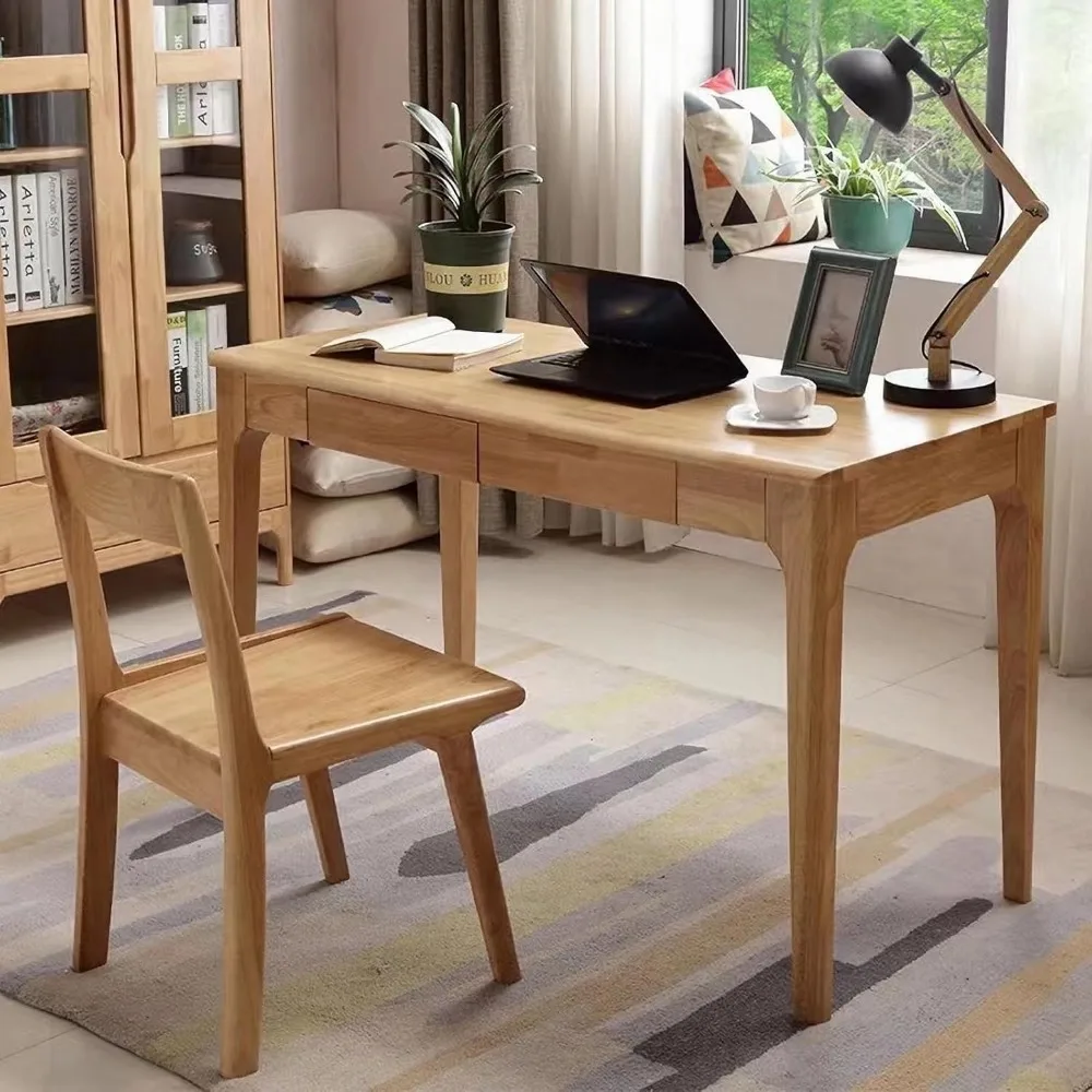 Compact Solid Wood Desk with Storage for Small Spaces, Ideal for Gaming, Studying, and Home Office Use