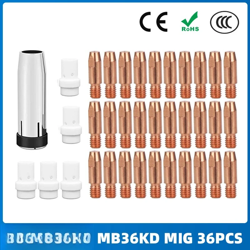 

MB36KD Conductive Nozzle 36KD Protective Sleeve Connecting Rod Gas-Shielded Welding Gun MIG Accessories Shunt 36PCS