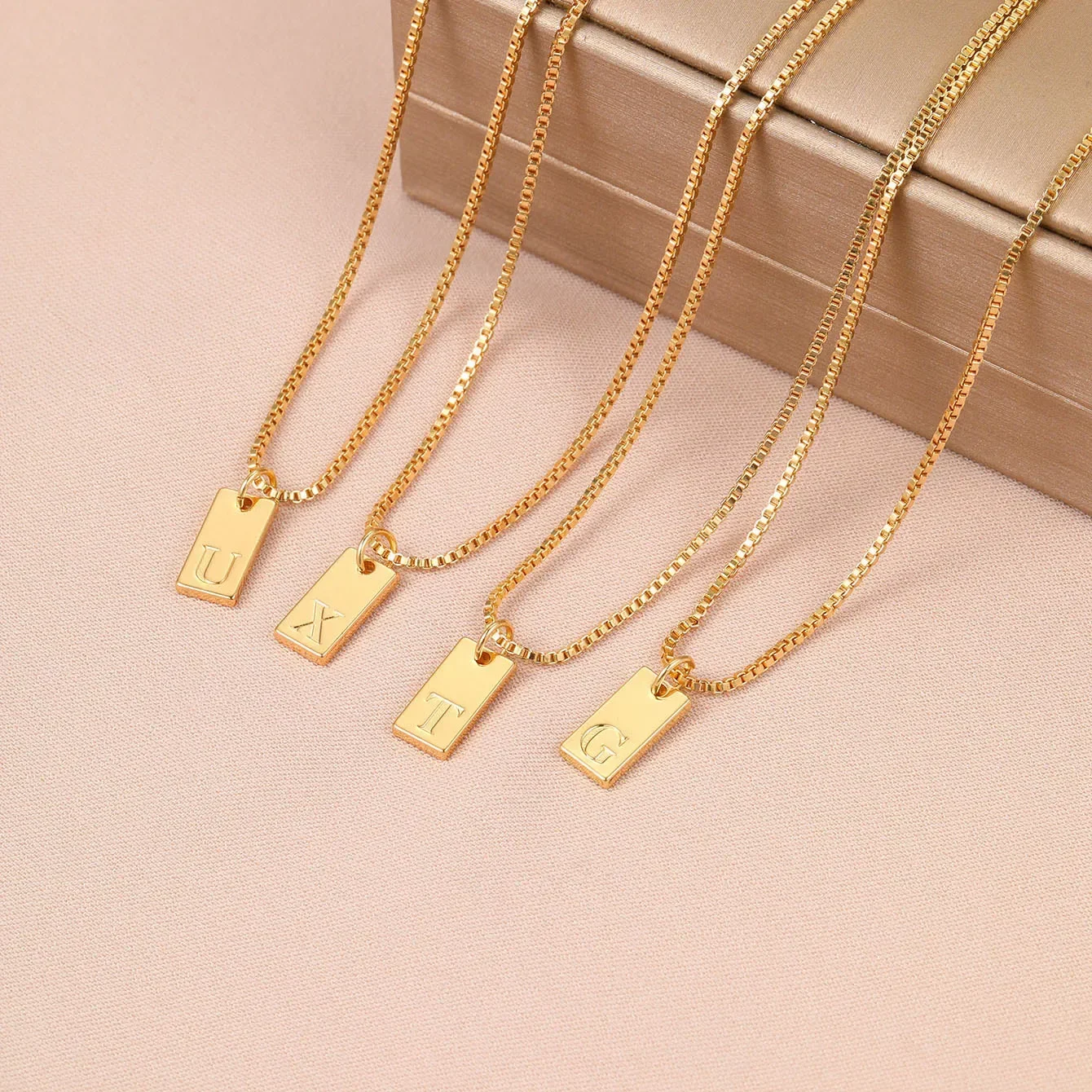 Fashion Necklace Engraved A-Z Alphabet Charm Necklace Box Chain Stainless Steel Women's Minimalism Jewelry Gift Wholesale