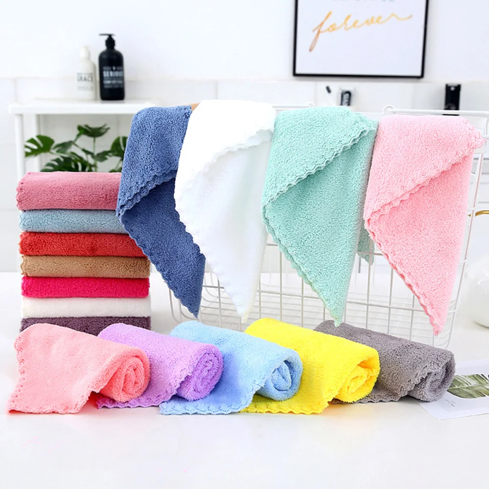 

10pcs Fleece Towels Quick Dry Comfortable Bath Small H Towels Wash Cloths Kids H Bathroom Kitchen Baby Square