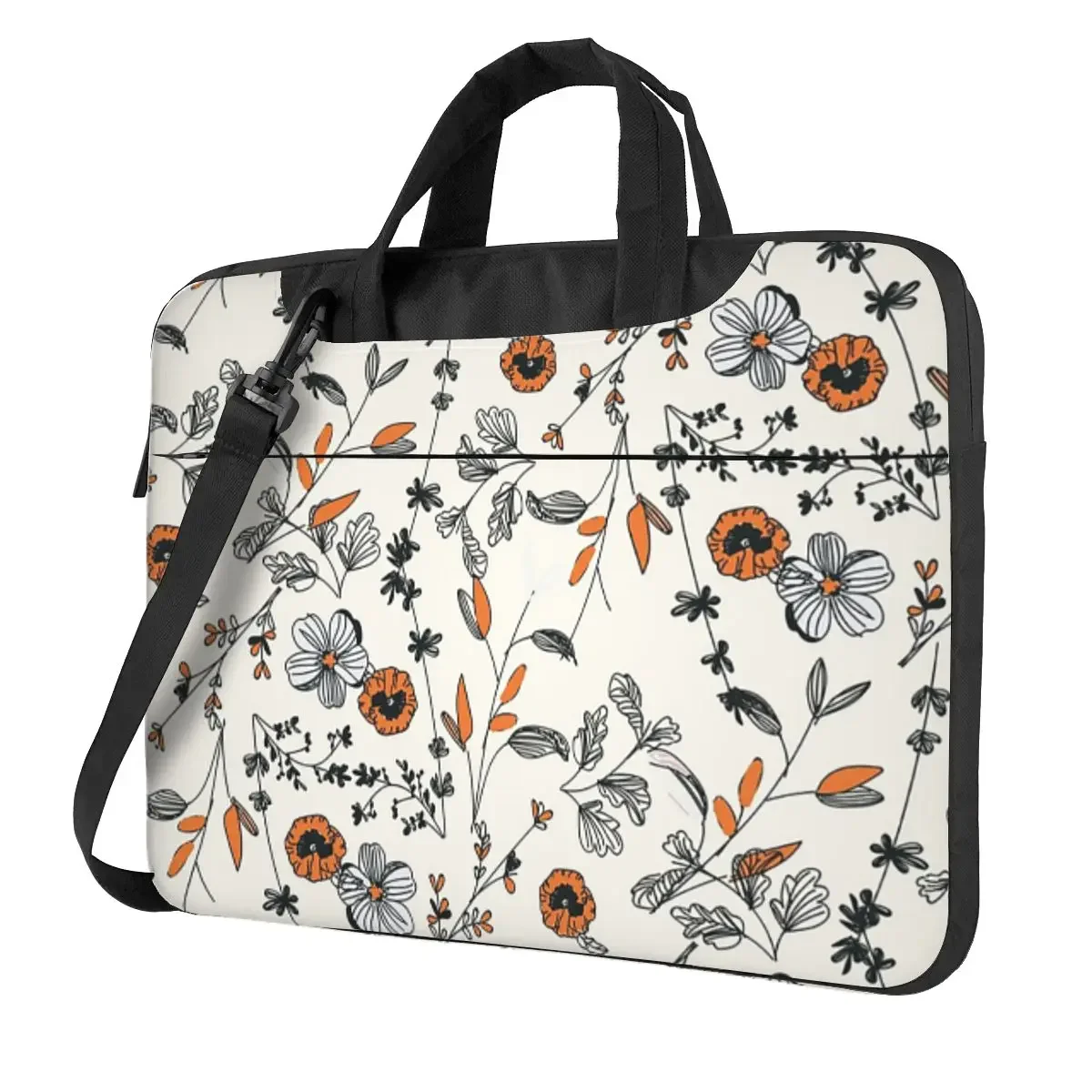 Orange Flower Pattern Crossbody Laptop Bag Case Computer Bag 13 14 15.6 Inch Notebook Pouch for Macbook Pro Lenovo