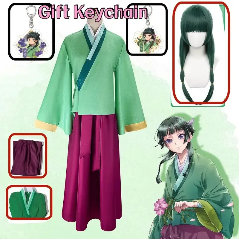 2025 11 Maomao Cosplay Kostüm Perücke Anime The Apothecary Diaries Kleid Rock Grün Top Haarnadel Kusuriya Keine Hitorigoto Halloween f