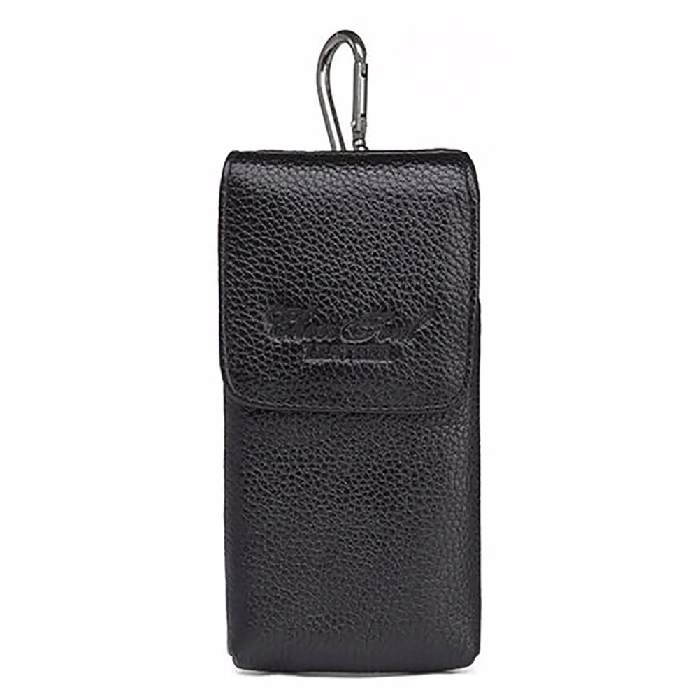 100% Genuine Leather Men Mobile Cell Phone Case Bag Male Casual Hook Cowhide Waist Bags Loop Skin Belt Fanny Pack High Quality