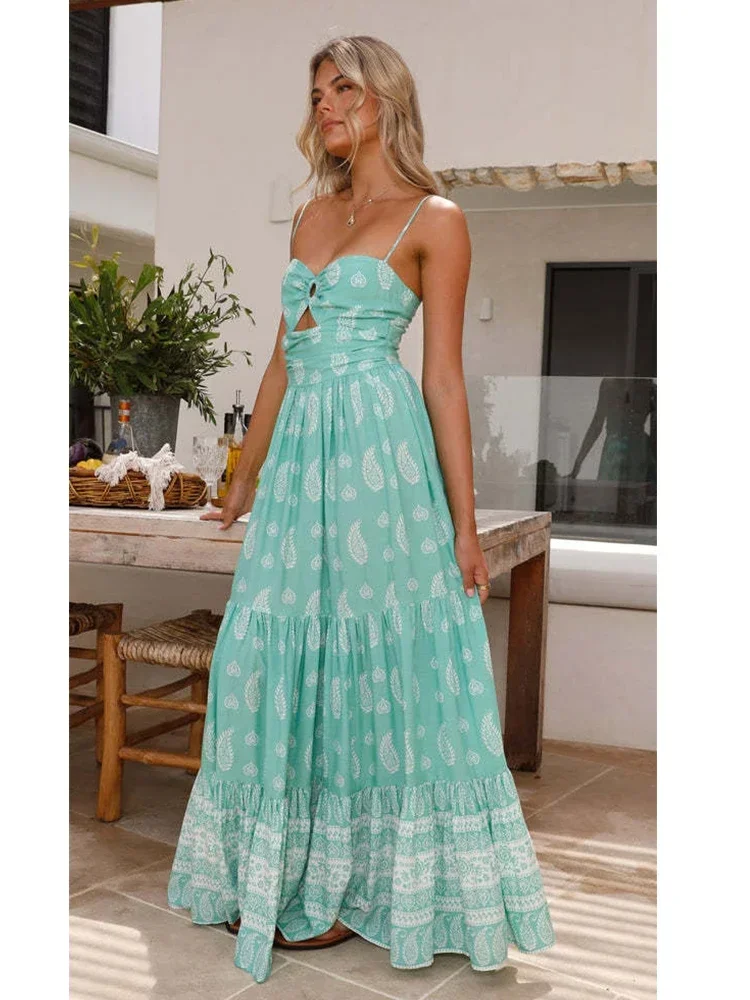 Foridol สปาเก็ตตี้ Sundress ตัดชุดสตรีฤดูร้อนพิมพ์ Boho Beach Maxi ชุด 2024 Paisley พิมพ์ A-Line Vestidos