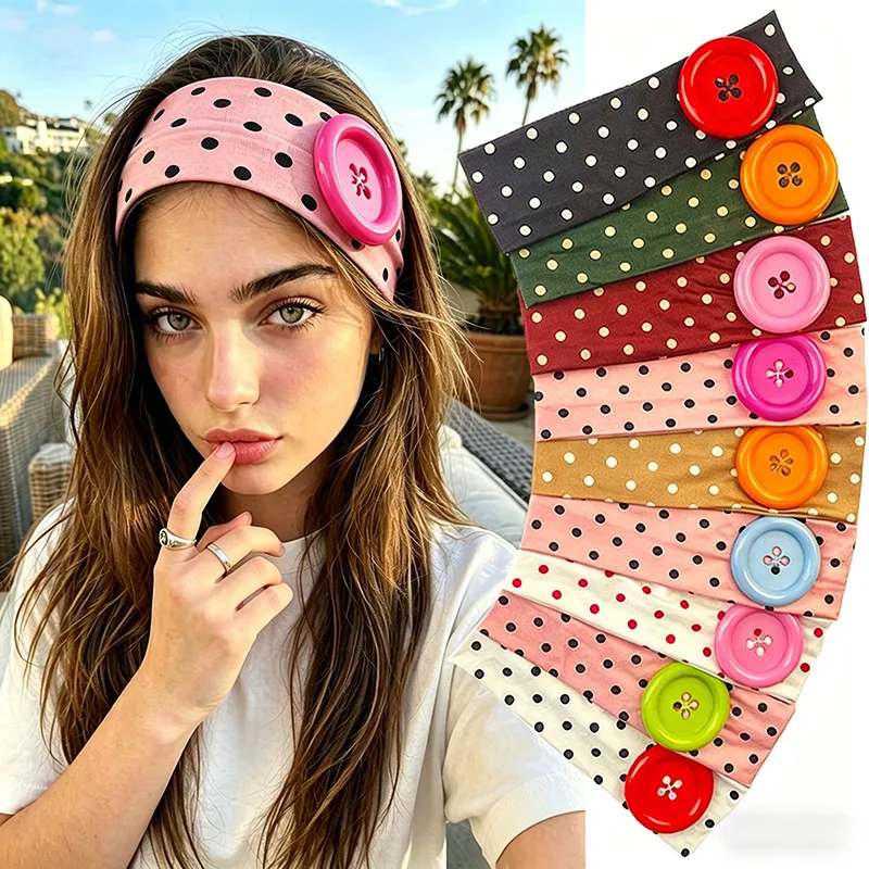 

Summer Colorful Dot Large Button Y2K Headband Fashionable Ins Style Elastic Headband Sports Fitness Sweat-Absorbent Hairband