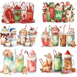 2025 New Christmas Coffee Cup Thermal Patches DIY Arts Crafts Hoodies Heat Press Appliqued Clothes Stickers Ropa Patch Iron On