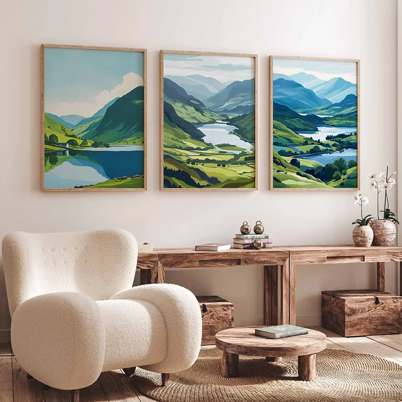 3PCS frameless decorative art print,3PCS Lake District National Park Posters  Cumbria Travel Wall Art  Lake District Travel Prin