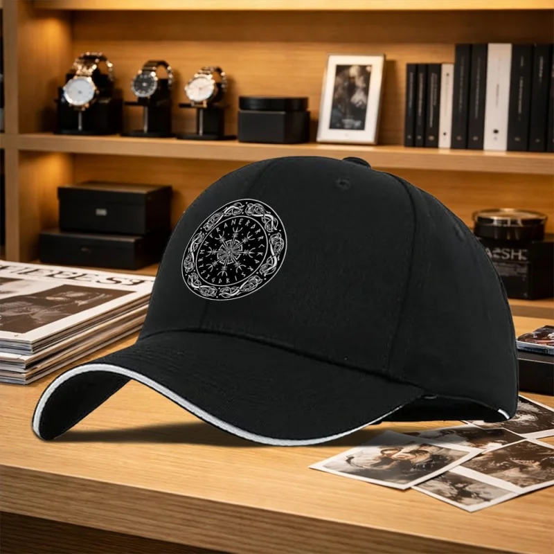 1pc Viking Compass Rune Fashionable Versatile Adjustable Sandwich Baseball Cap for Couples, Trendy Printed Design, Unisex Outdoo