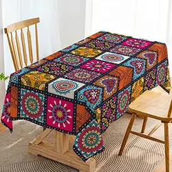 Mandala Bohemia Waterproof Rectangle Tablecloth Colorful Table Cloth for Indian Holiday Party Decoration Boho Home Kitchen Decor