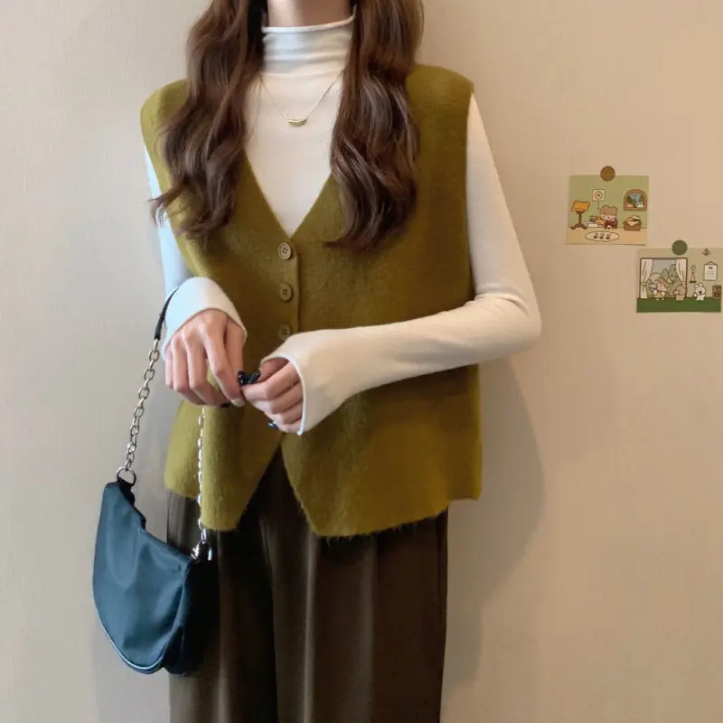 Cardigan Vest Autumn and Winter 2023 Little Fragrant Sweater Knitted Vest Women Sleeveless Overlapping Small Cuff Sweater Vest