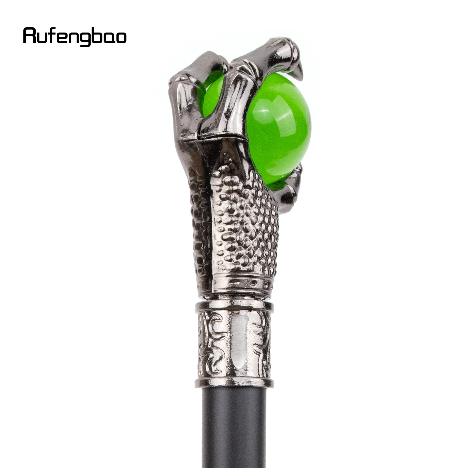 Dragon Claw Grasp Green Glass Ball Single Joint Silver Walking Stick with Hidden Plate Self Defense Cane Cosplay Crosier 93cm