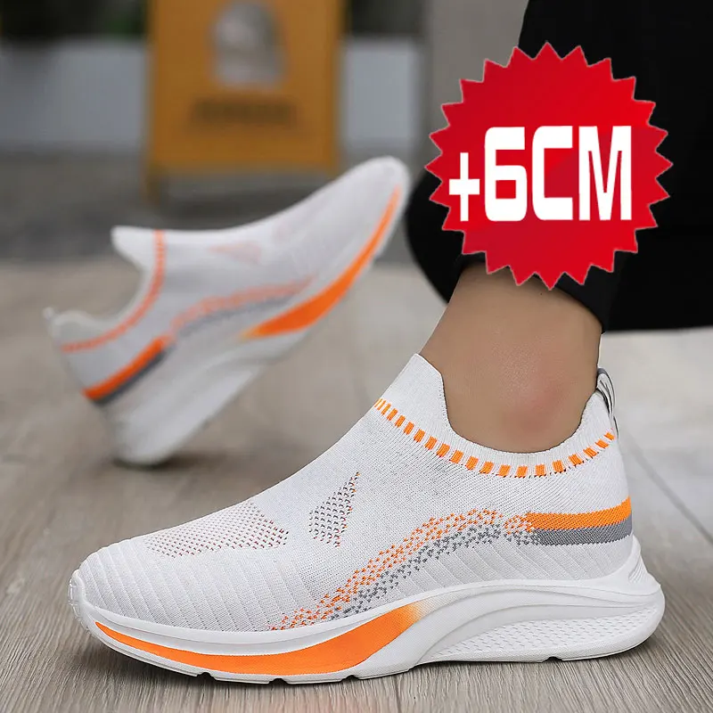 Comode scarpe da ascensore per uomo sneakers casual bianche da uomo solette di sollevamento con aumento dell'altezza invisibile 6cm sport