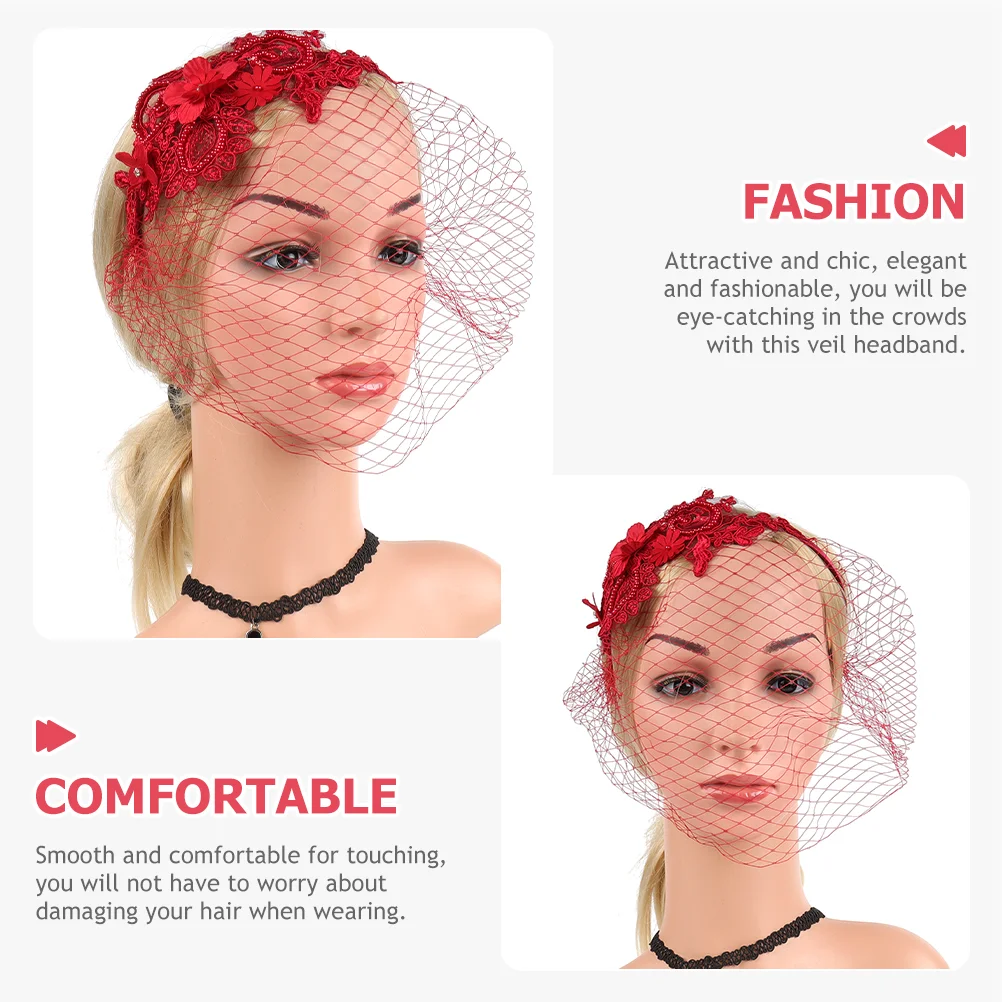 Mesh Lace Headband Fascinator Hats with Veil Tiara Wedding for Women Dress Hair Fascinators Makeup Charming Tea