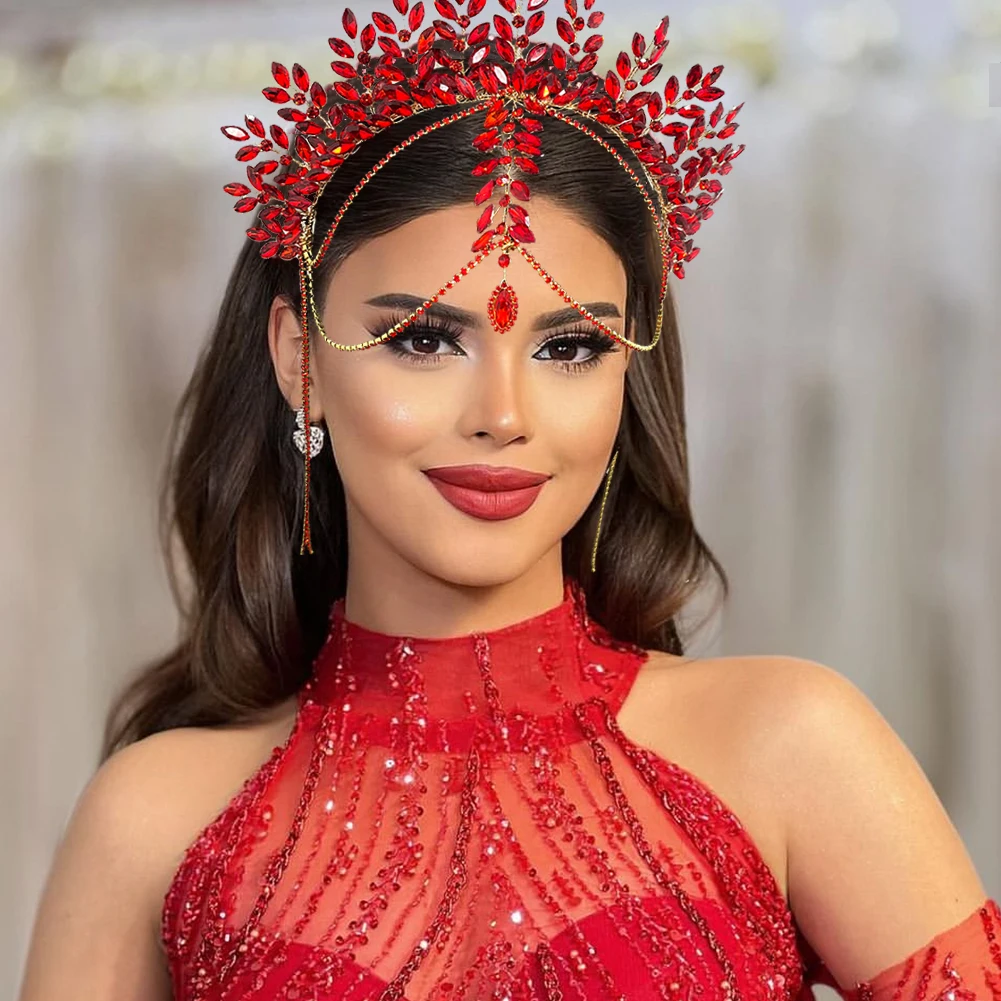DZ131 Handmade Wedding Hairband Crystal Bride Tiara Bridesmaid Headpiece Women Jewelry Tassels Bridal Crown Baroque Headband
