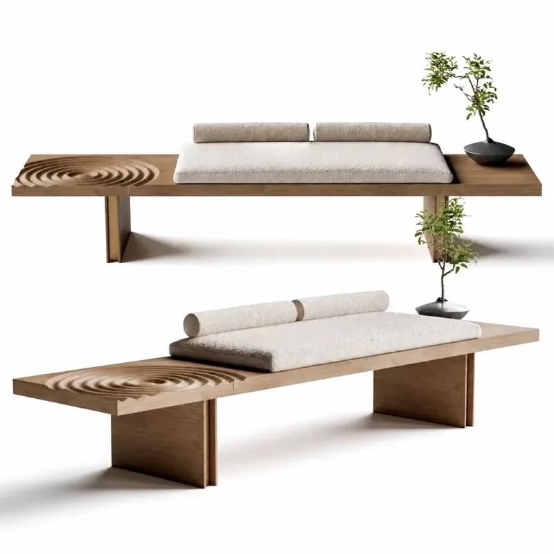 New Chinese Style Simple Solid Wood Sofa Stool Bench for Living Room Hotel Clubhouse Sales Office Reception Area Entrance