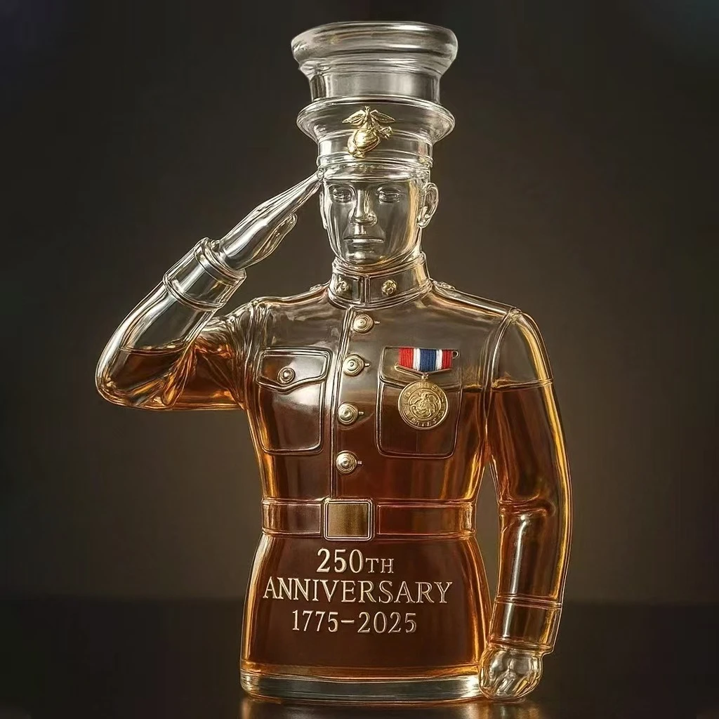 Creative Always Loyal 250th Anniversary Commemorative Transparent Glass Whiskey Liquor Bottle For Bar Home Decoration Gift Set