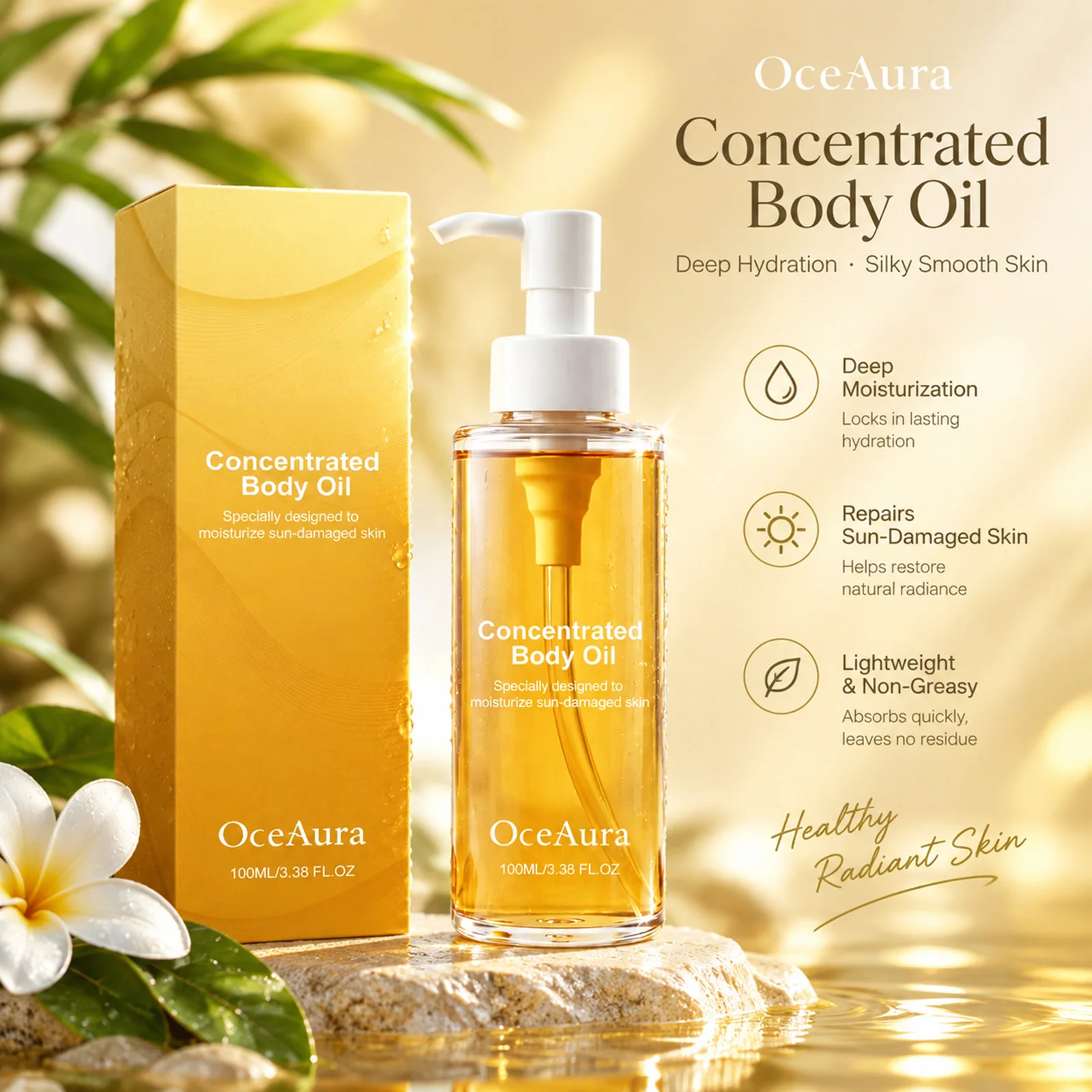Golden Body Oil Lightweight Hydrating Tighten Skin Elasticity Increased Moisturizing Body Smooth Daily Glow Body Oil
