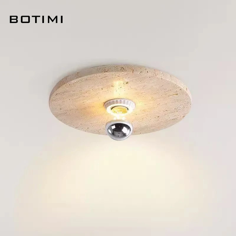 

BOTIMI Round Yellow Travertine LED Ceiling Lights For Living Room Surface Mounted Bedroom Lighting Modern ART DECO Rooms Lamp