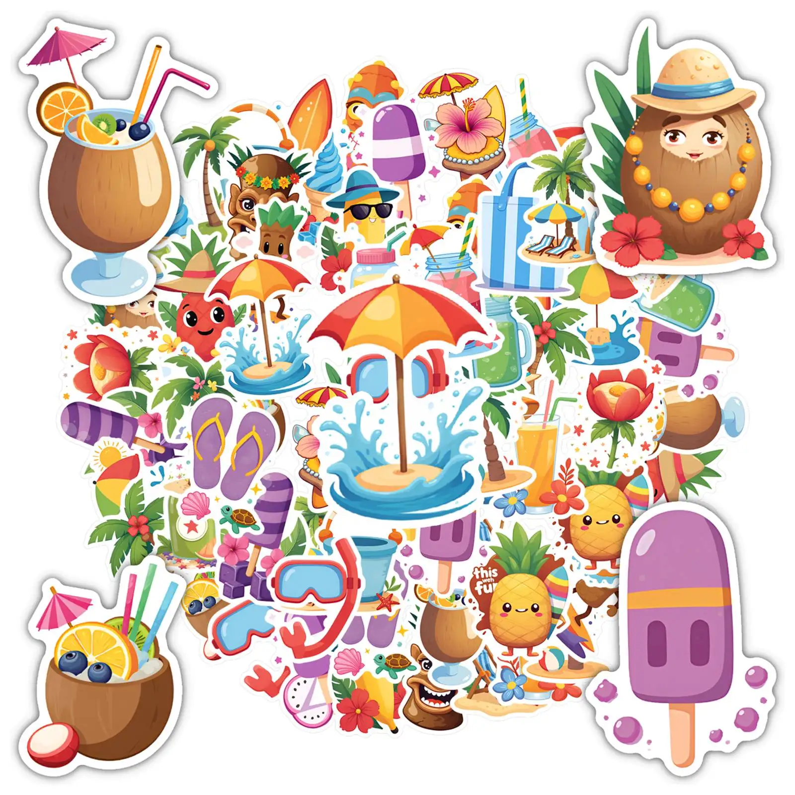 35pcs-50pcs Playful Beach Stickers Fun Fruit Stationery Stickers Stickers For DIY Phone Laptop Scrapbook Bike