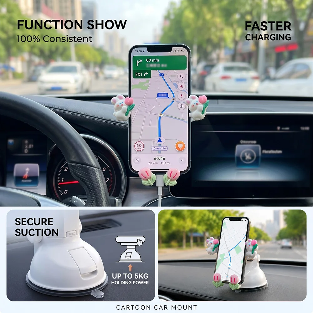 Cute Cartoon Air Vent Phone Holder 360° Clip Bracket Hands-Free Navigation GPS Car Ride for iPhone Samsung New