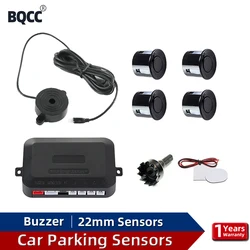 BQCC Car Parking Sensor Kit 22mm 4 Sensors Buzzer Reverse Backup Radar Sound Alert Indicator Probe System 12V Free Shipping