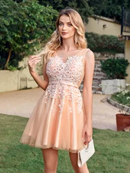 MisShow Floral Lace Homecoming Dresses for Girls Elegant Candy Pink Short Evening Prom Dress for Party Wedding Guest Dresses