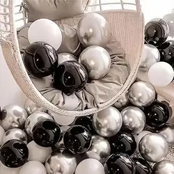 30pcs 10 inch silver black and white balloon set for birthday, wedding, graduation ceremony, party decoration