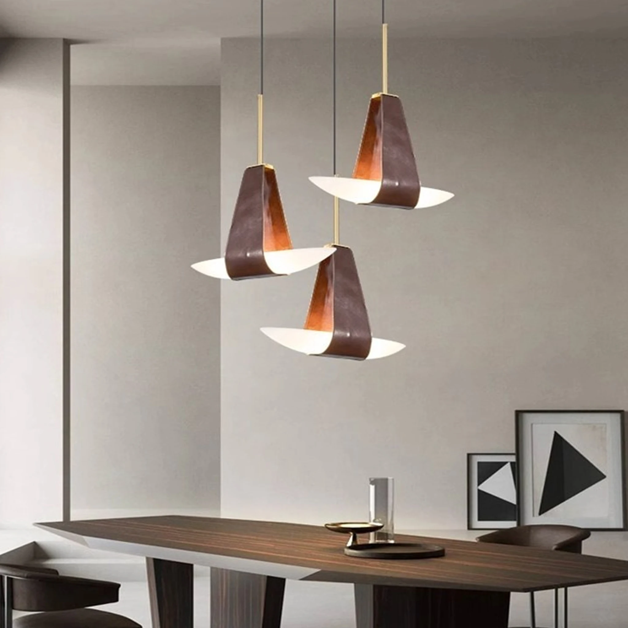 Nordic Glass Pendant Light Leather Designer Boat Hand-Blown Glass Ceiling Pendant Lamp Bedroom Restaurant Kitchen Island