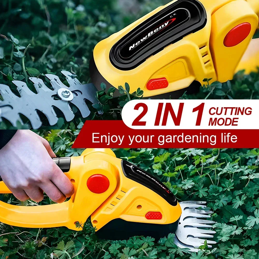 2-in-1 Hedge Trimmer, 20000 RPM Rechargeable Handheld Garden Tool for Trimming Bushes, Weeds and Lawns