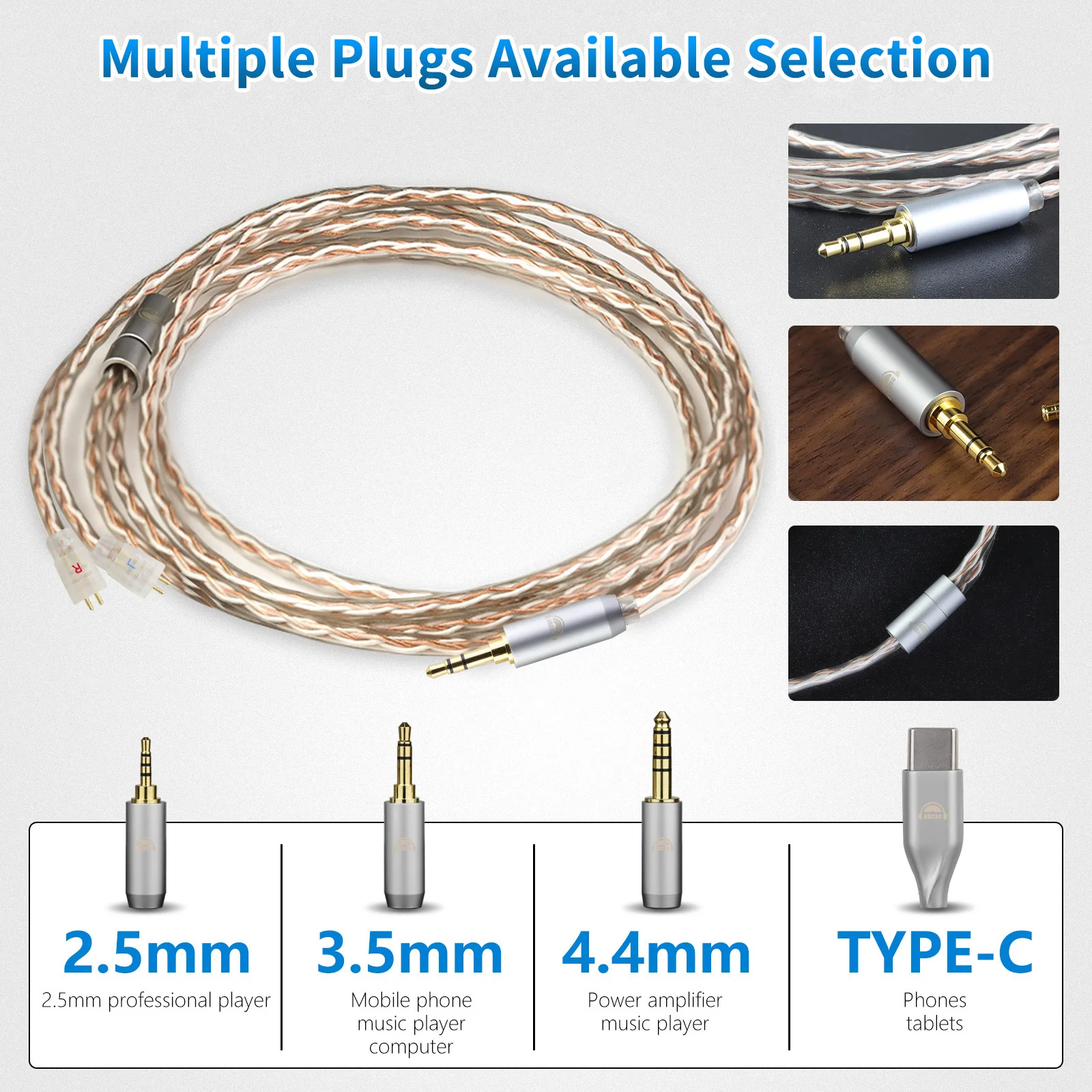 OKCSC Replacement Cable for LOGITECH UL TIMATE UE TF10 TF15 SF3 SF5 5EB 5PRO TRIPLEFI 15VM with 2.5mm 3.5mm 4.4mm Type-c Plug