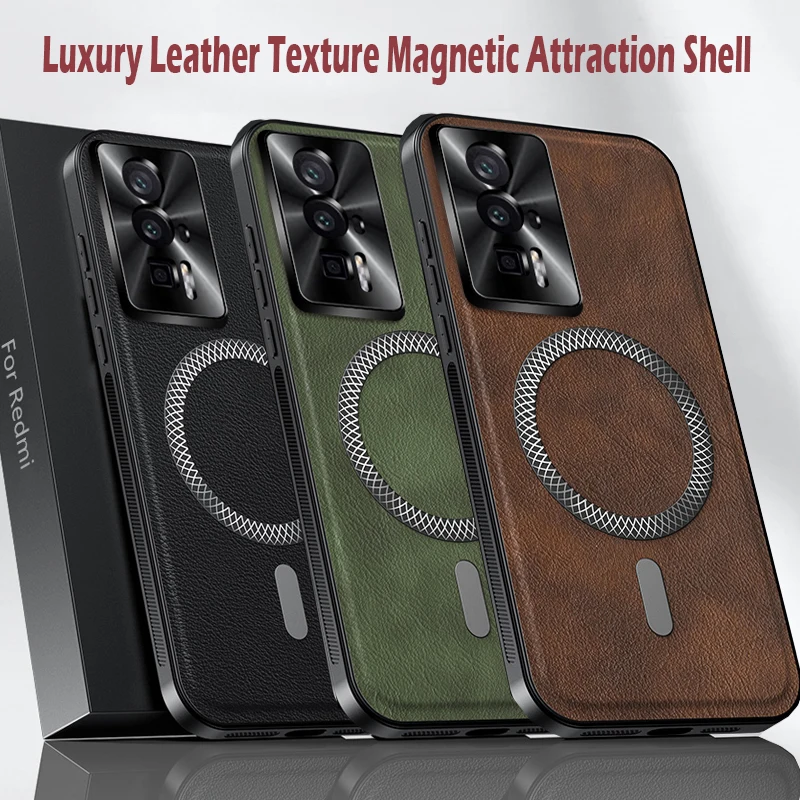 

Роскошный чехол для телефона из искусственной кожи для Xiaomi Poco F5 Pro Magsafe с магнитным металлическим кольцом и защитой объектива, противоударный чехол для Poco F4 F3