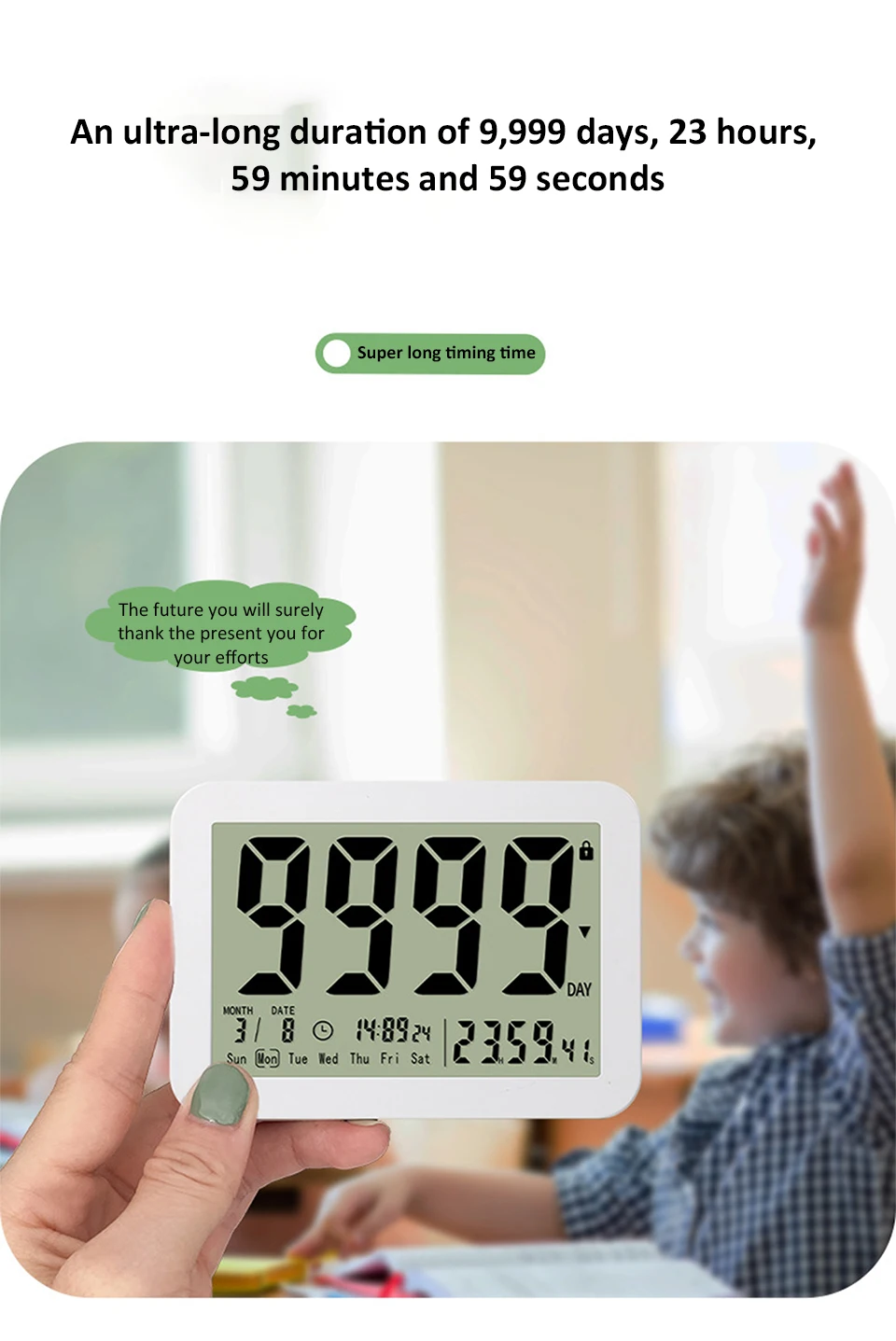 Elektronischer Countdown-Timer mit großem Bildschirm, digitaler 9999 Tage, Countdown-Uhr, Klassenzimmer-Timer, Ruhestand-Countdown-Timer – Detail 6