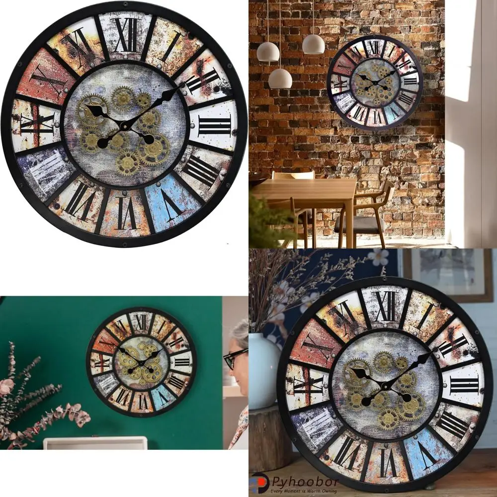 

Battery-Powered Extra Large Wall Clock - Unique Moving Gear Design, Ideal for Retro Industrial or Country Farmhouse Living Room