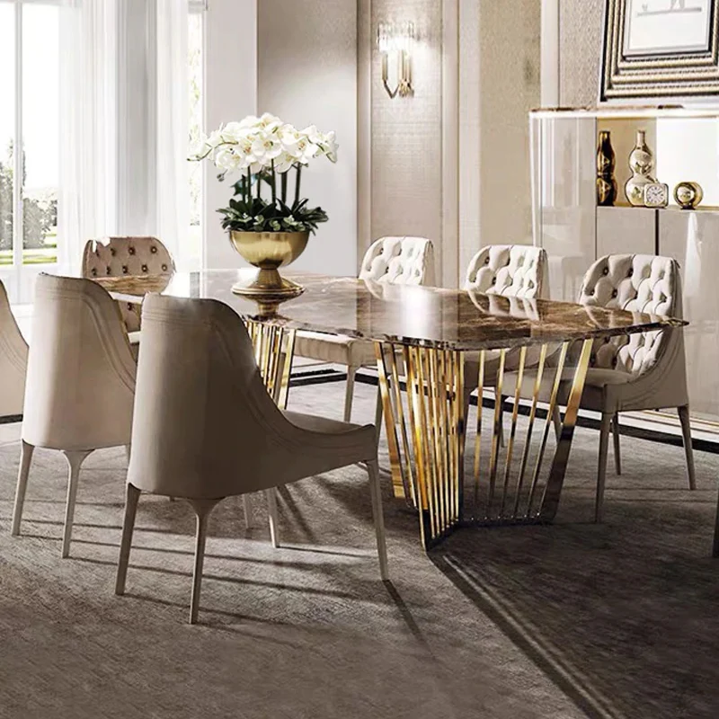 Artificial Natural Korean Modern Italian Dubai Noble White Black Rectangle Luxury 6 8 10 12 Seater Marble Top Dining Table Sets