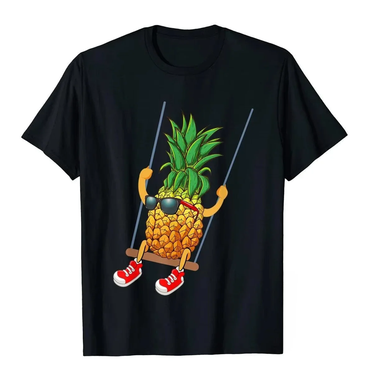 

Men's short-sleeved 100% pure cotton swing pineapple print T-shirt fashionable simple and modern short-sleeved