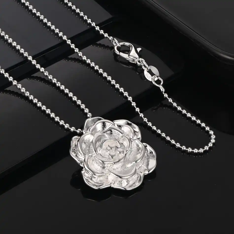 925 فضة زهرة قلادة قلادة المرأة رائعة لطيف مجوهرات حفلات الزفاف #4