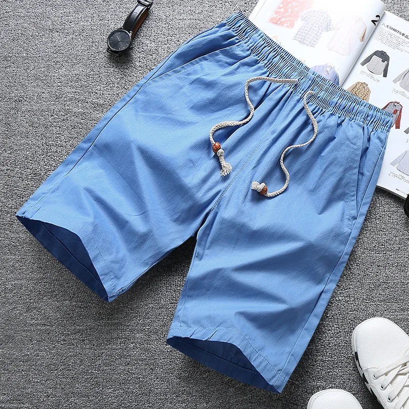 

Men Shorts Summer Cotton Solid Beach Shorts Casual Elastic Waist Drawstring Black White Bermudas Shorts Fashion Board Shorts