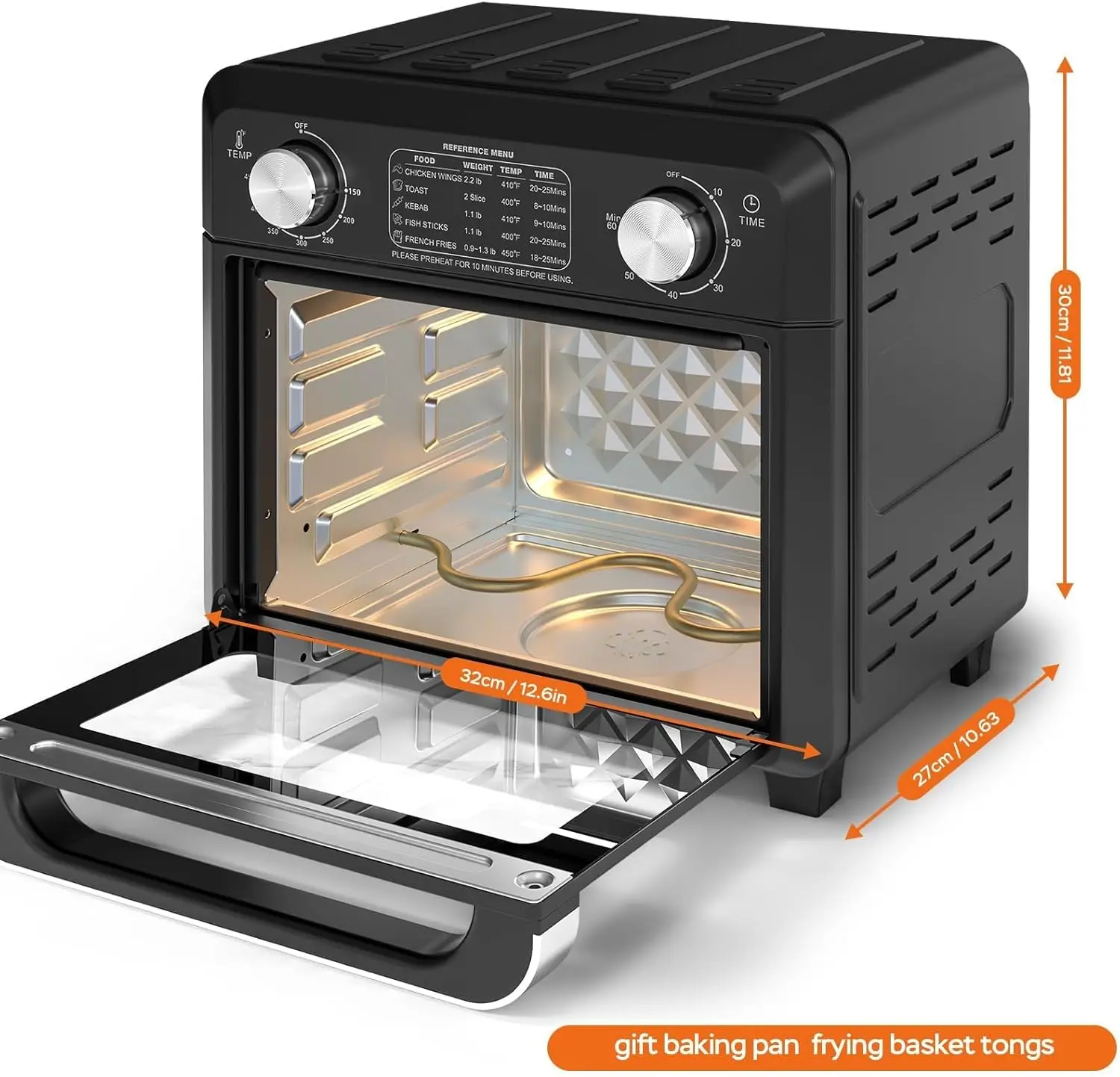Compact 11QT Air Fryer Toaster Oven with 2-Slice Capacity, 1500W Convection Countertop Oven, Features Reference Menus, Adjustabl