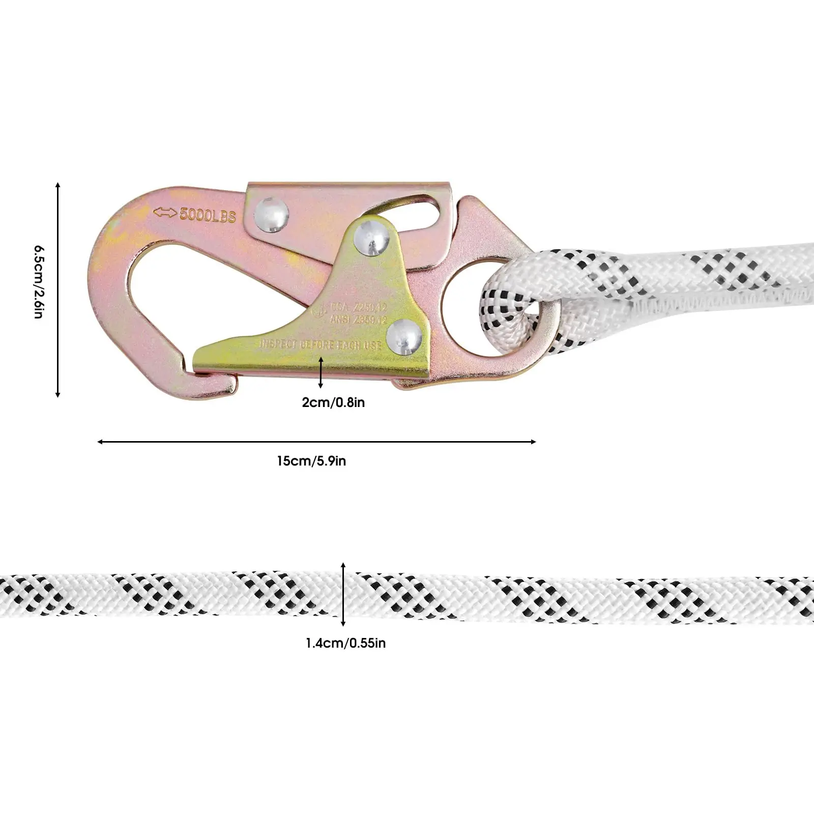 Vertical Lifeline Assembly, 25ft Rope Harness Safety Lanyard, Polyester Roofing Rope, Ce Compliant Fall Arrest Protection Equipm