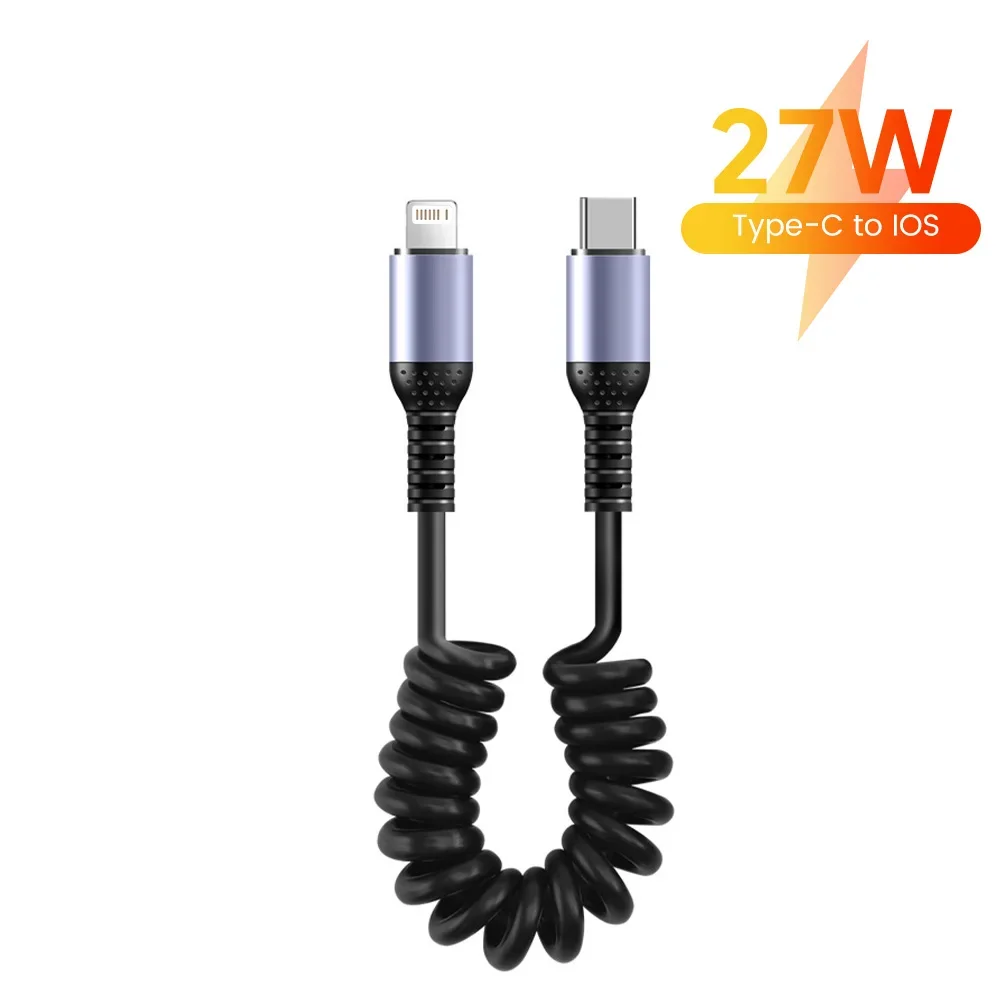 

0,25M-1M Пружинный кабель USB Type C To Type C 6A Кабель для быстрой зарядки данных для iphone Android ipad USB C Короткий автомобильный шнур Power Bank