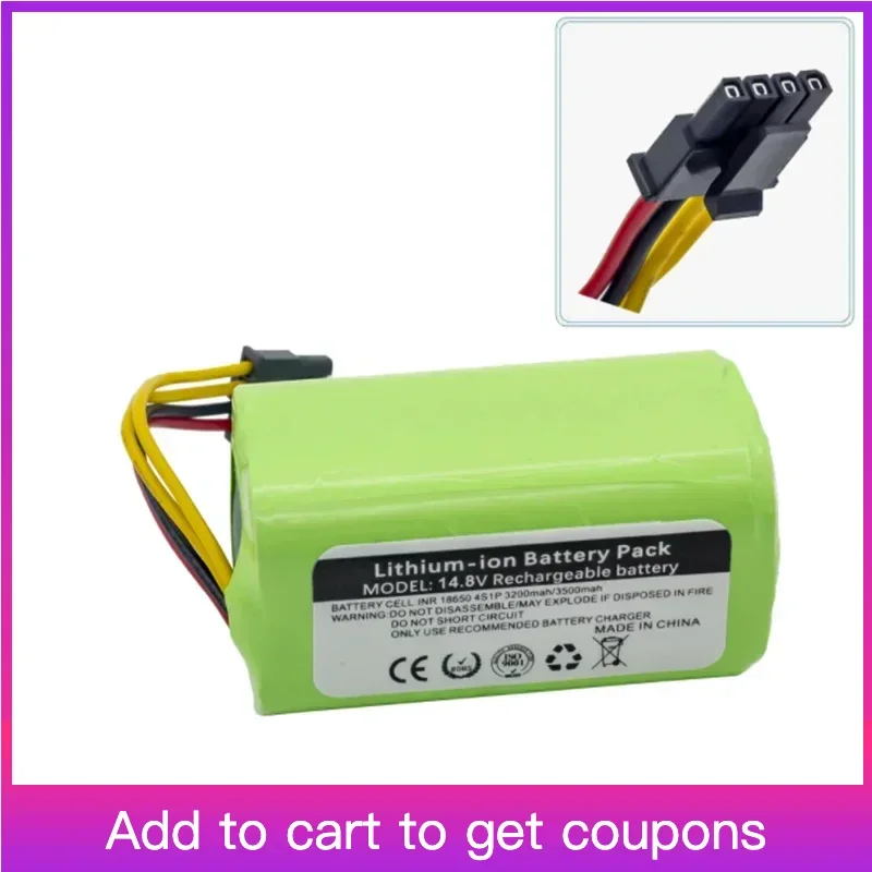 

18650 14.8V 2600mAh Rechargeable Li-ion Battery For Pusanic Sweeper For P2H8 KAKA760T790T VR1717 Robot Accessories High Quality