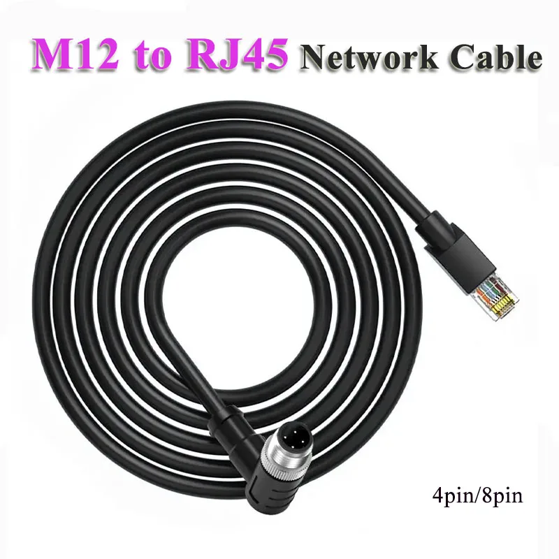 Elbow M12 4Pin A/D-Code to RJ45 Network Cable for Industrial Camera IP67 8Pin A-type Shielded Gigabit Drag Chain Connection Wire
