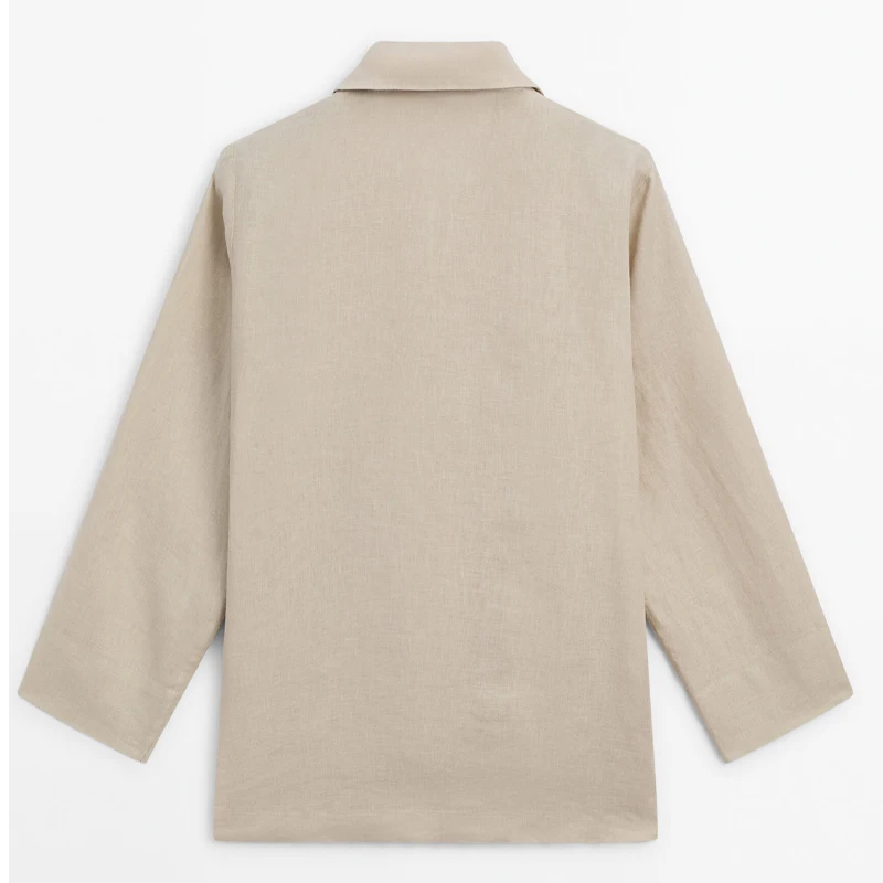 Hoogwaardig damesshirt met lange mouwen van 100% linnen Origineel hoog beige overhemd Mode Persoonlijkheid Trend Street Wear Lichte luxe kleding