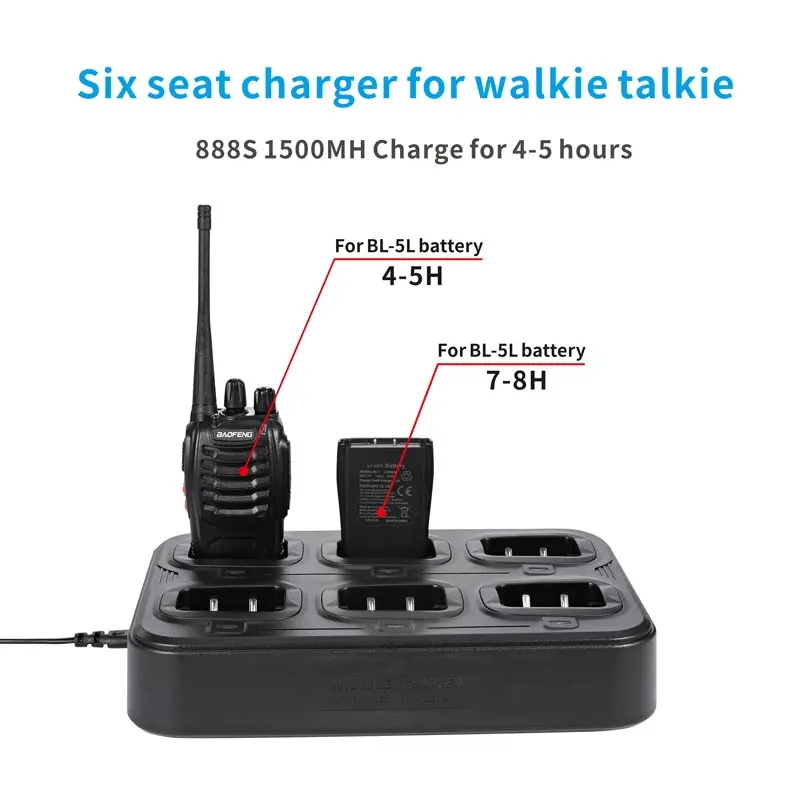 BF-888S walkie-talkie Battery Six-Way Charger two way radio stand charger Desktop For baofeng BF-888S BF-88E BF-777S BF-666S