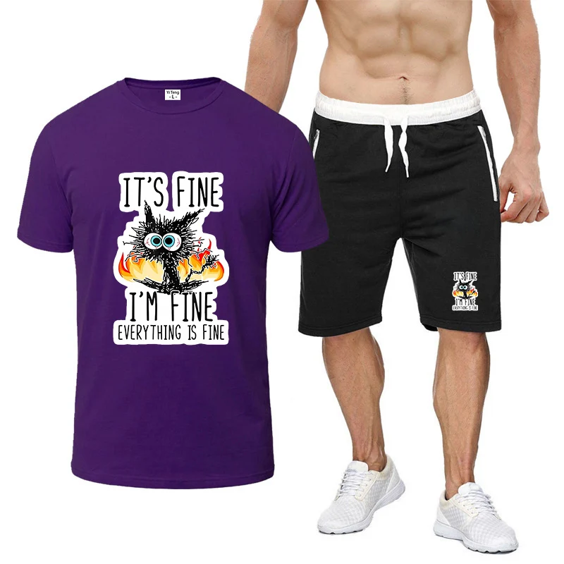 Divertente Cool Cat 2025 Summer Men's Everything is Fine Best Seller Rinfrescante e antiaderente al corpo T-shirt Pantaloni Tute sportive