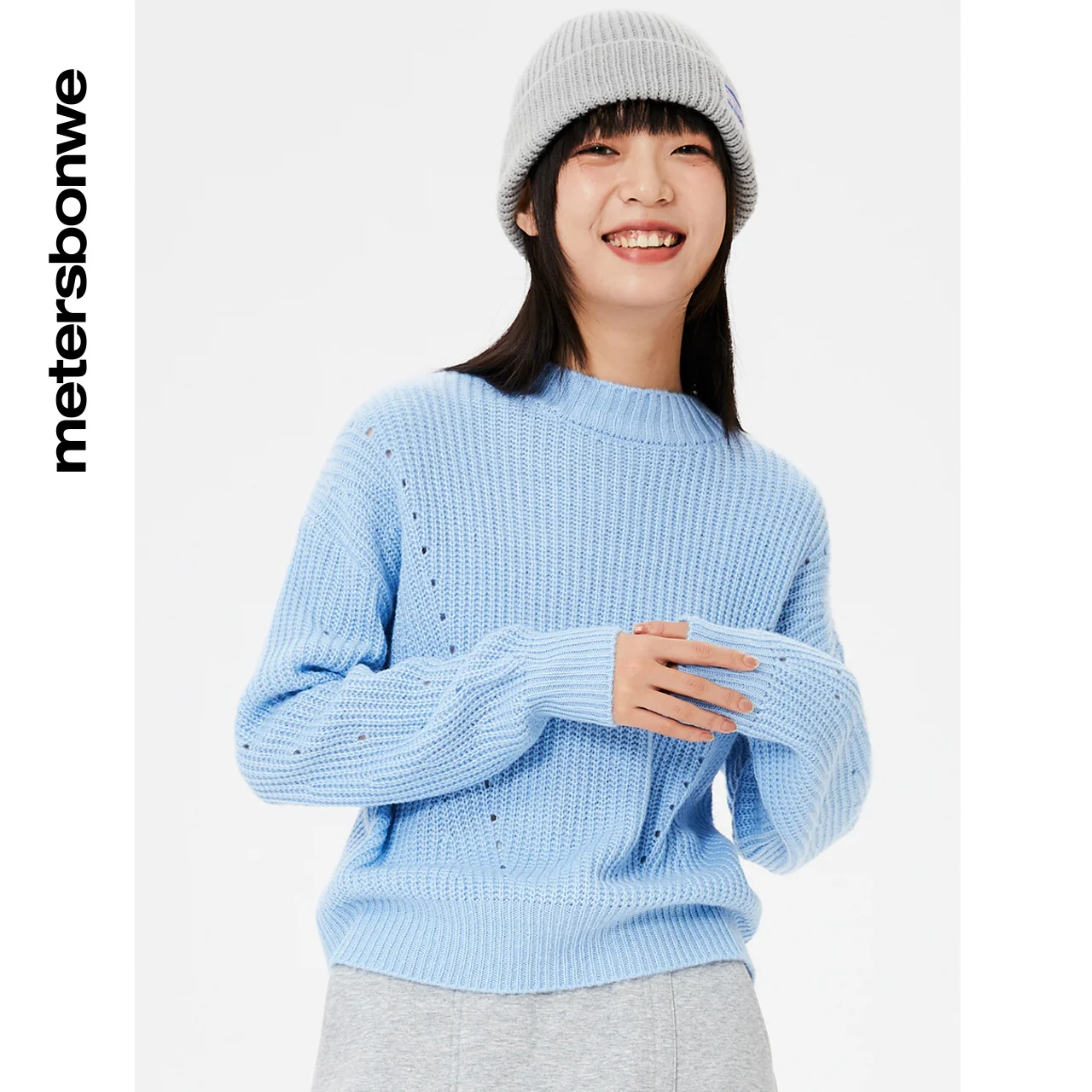 Metersbonwe Sweater Womem Winter Autumn Casual Front Chest Jacquard Pullover Loose O Neck Pullover Brand High Quality Top