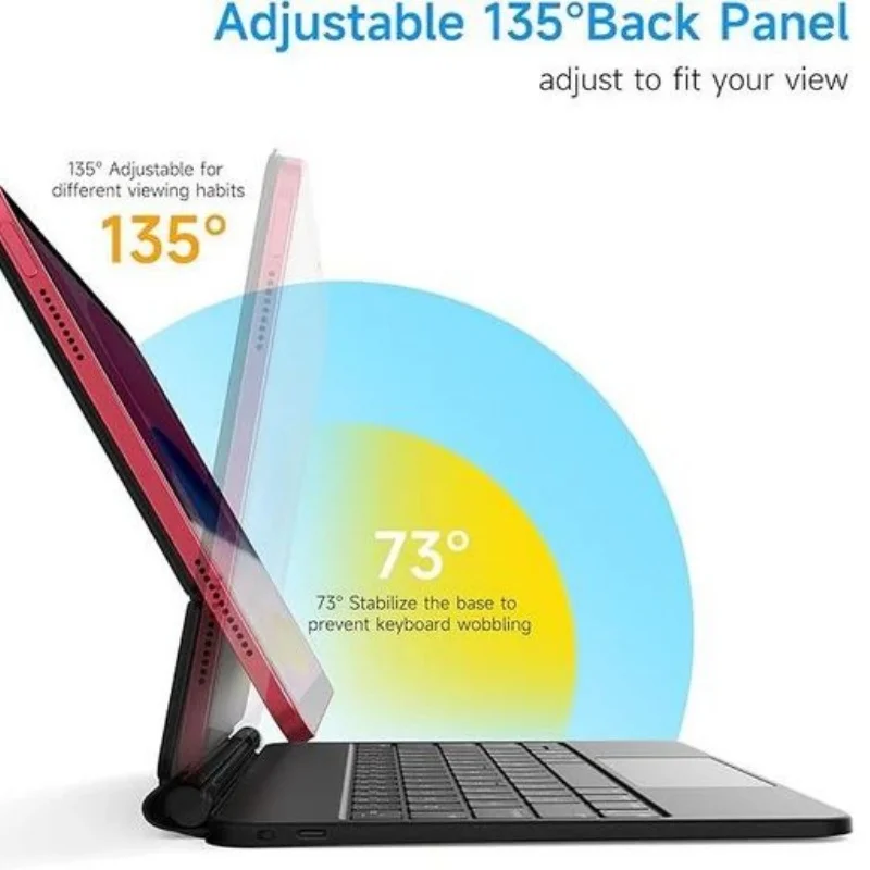 Capa de teclado sem fio ZLOS KNM02 para iPad Pro 11" 2025 / iPad 10a geração 10,9" 2022, touchpad, luz de fundo de 7 cores, suporte flutuante