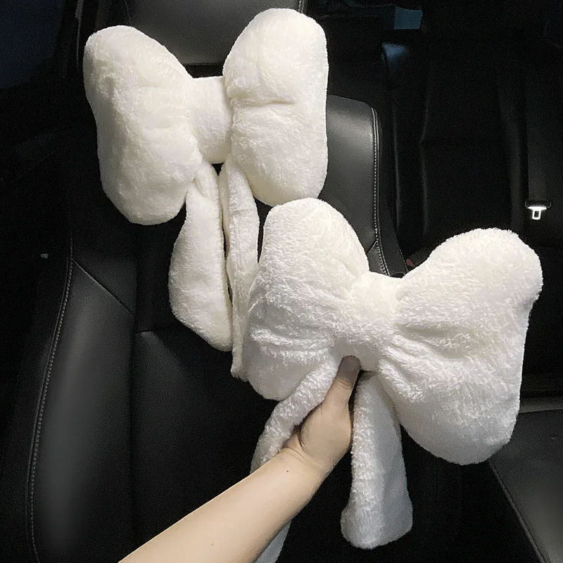 Plush Bowknot Car Headrest Cartoon Animal Sheep Anime Bear Pig Neck Protector Creative Crab Auto Throw Pillow Car Accessories