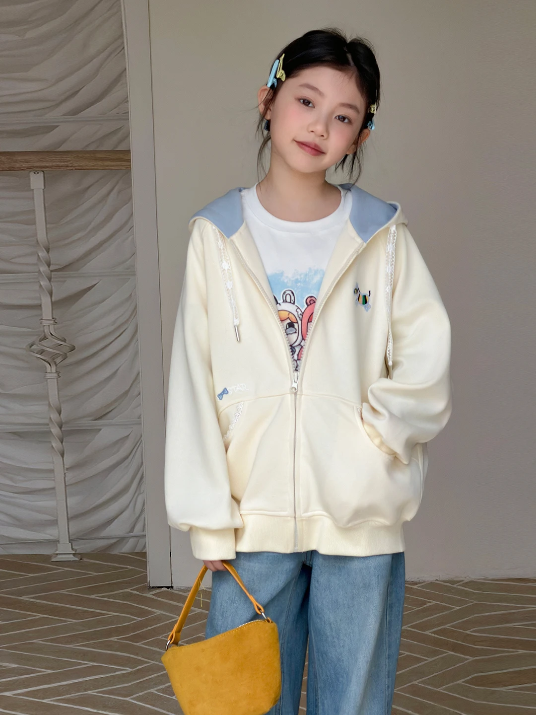 春秋カジュアルパーカージャケット女の子用大きな子供用スイートカーディガンフード付き女の子春野球ユニフォーム中学校