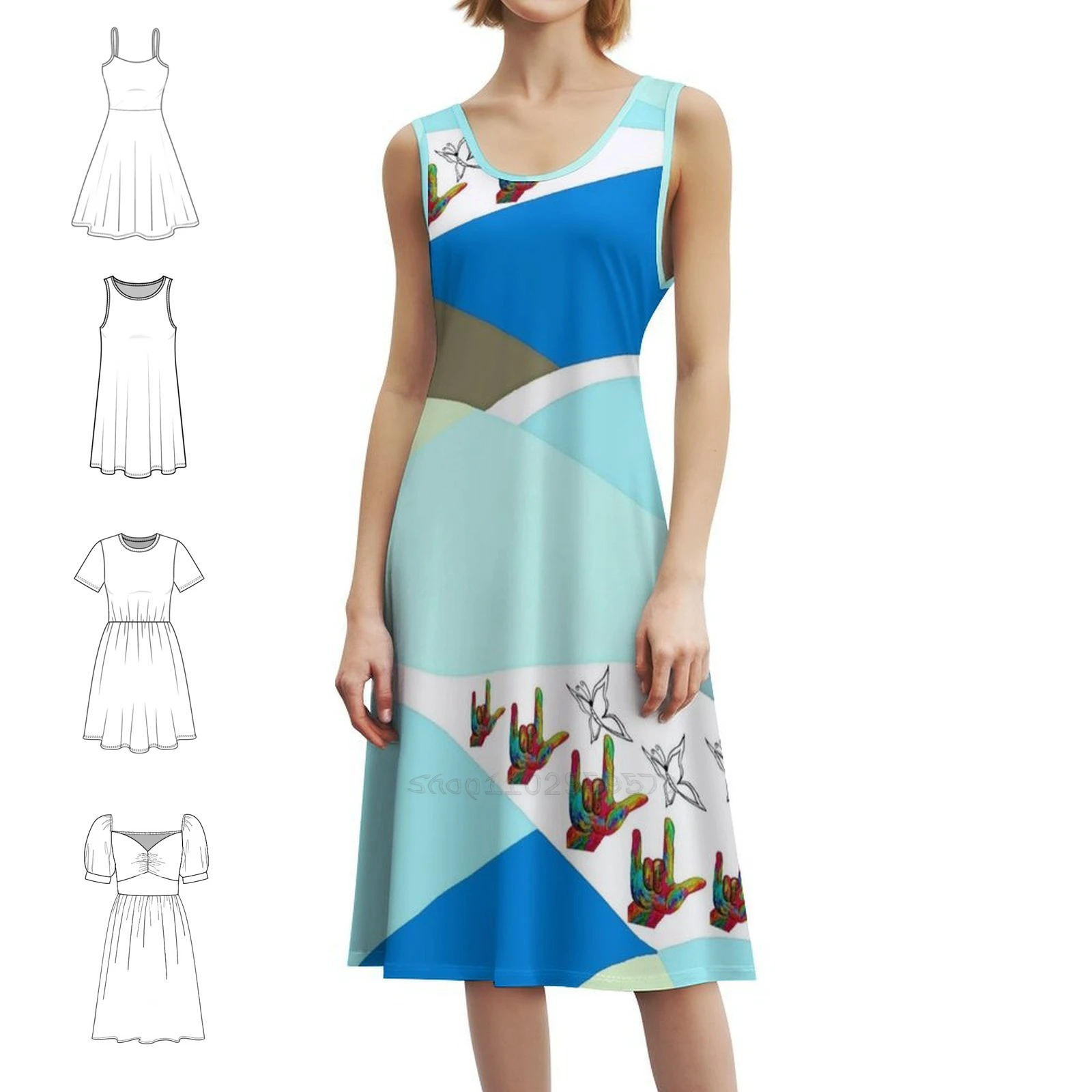 Asl I Love You With Butterflies فستان كاجوال على الطراز الكوري للنساء فساتين مكتب يومية بسيطة للسيدات Asl لغة الإشارة الأمريكية